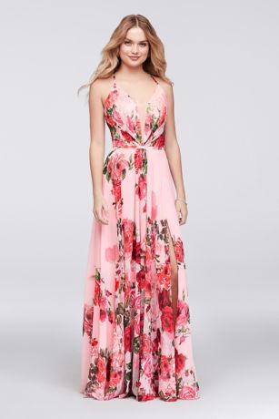 Slit Skirt Floral Chiffon A-Line Gown ...